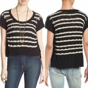 Free People Black Cream StripedSweater Sz Small